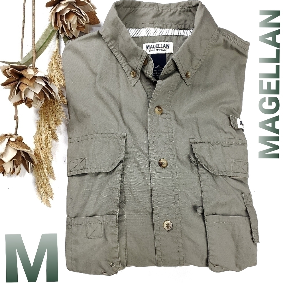 New Magellan Mens Cache Green Outdoor Shirt Med